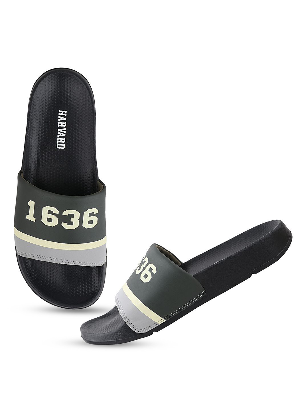 Harvard Men Navy Blue Printed Sliders