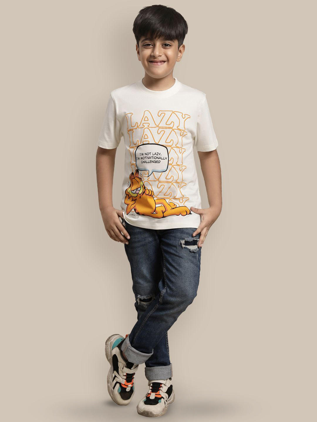 Kids Ville Boys Pack of 2 Garfield Printed Pure Cotton T-shirts