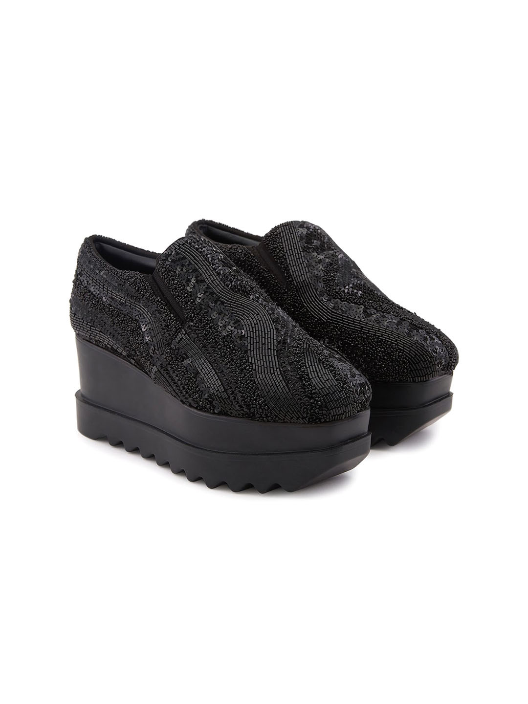 Anaar Women Midnight Magic Embellished Round Toe Lightweight Textile Heeled Sneakers