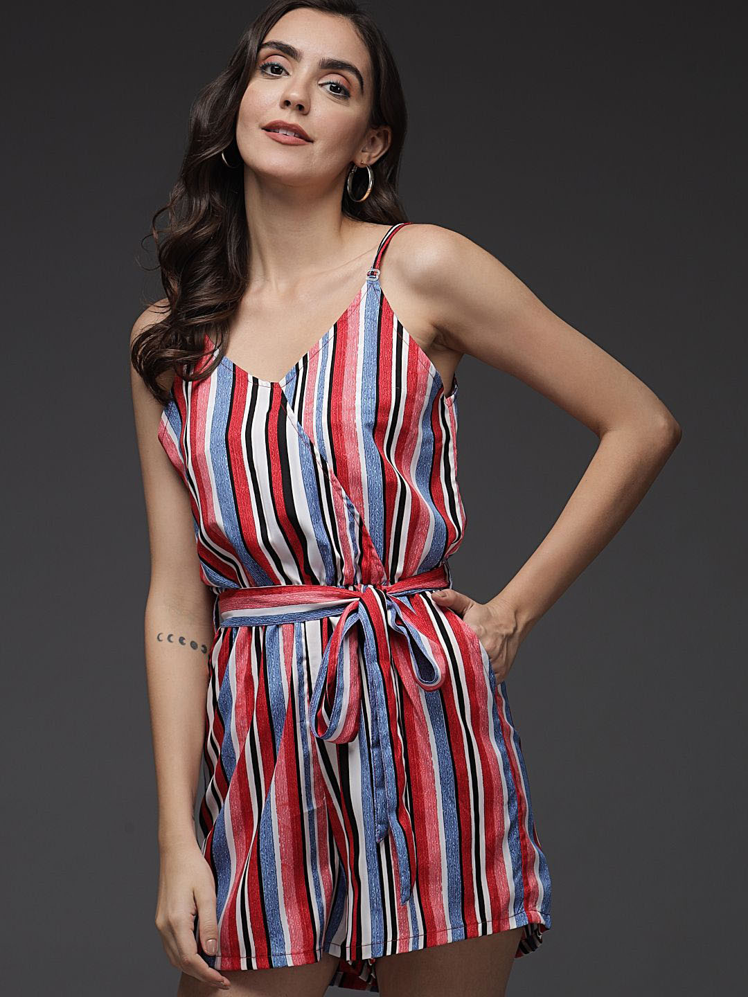 TANDUL Striped Shoulder Straps Organic Cotton Playsuit Jumpsuit
