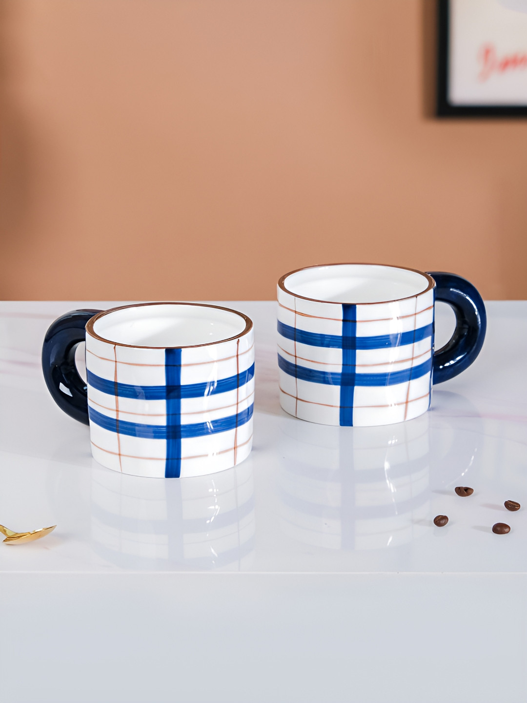 Nestasia Best Nanu Ever White Striped Ceramic Microwave Safe 2 Piece Mugs-150ml
