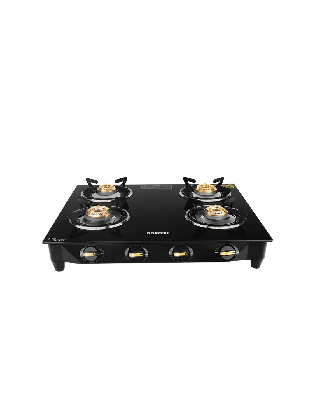 BOROSIL Black Glass 4 Burners Manual Gas Stove
