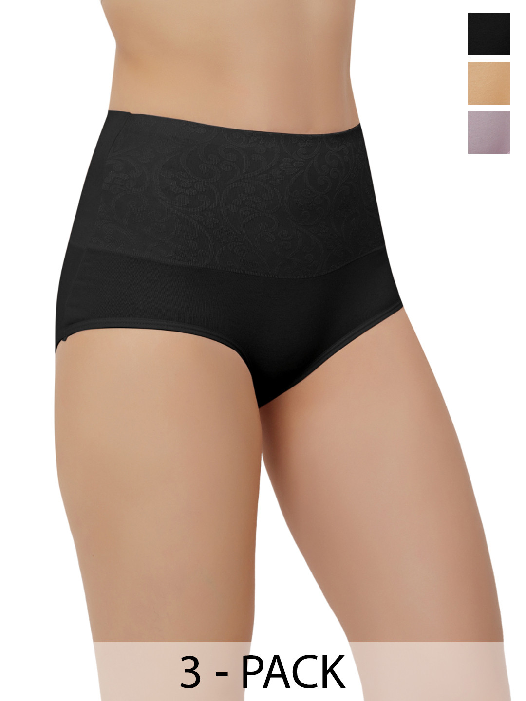 Bella Voste Pack Of 3 Floral Self Design High-Rise Anti-Odour Hipster Briefs PT-E18