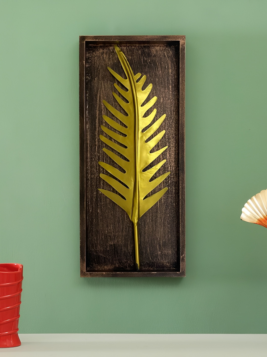 vedas Palm Leaf , W-Tally Metal Floral Glossy Hanging Hall Wall Hangings-20In