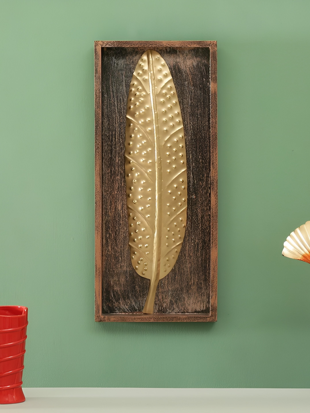 vedas Leaf, W-Hale Metal Floral Glossy Hanging Hall Wall Hangings-8In