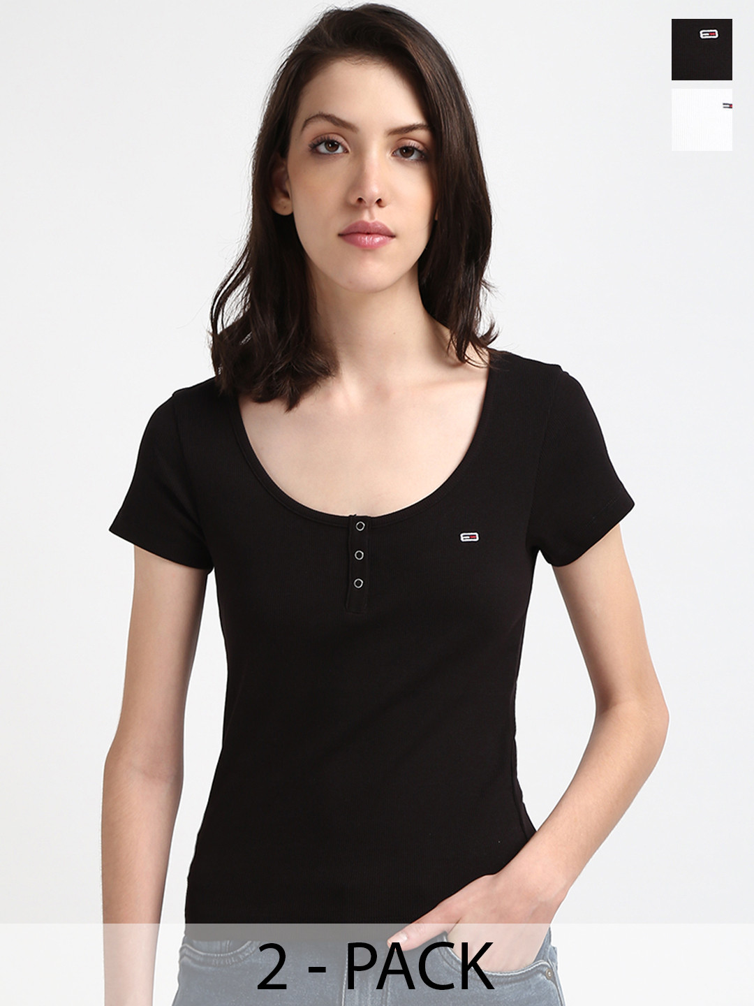 Tommy Hilfiger Women Pack of 2 Solid Scoop Neck T-shirts