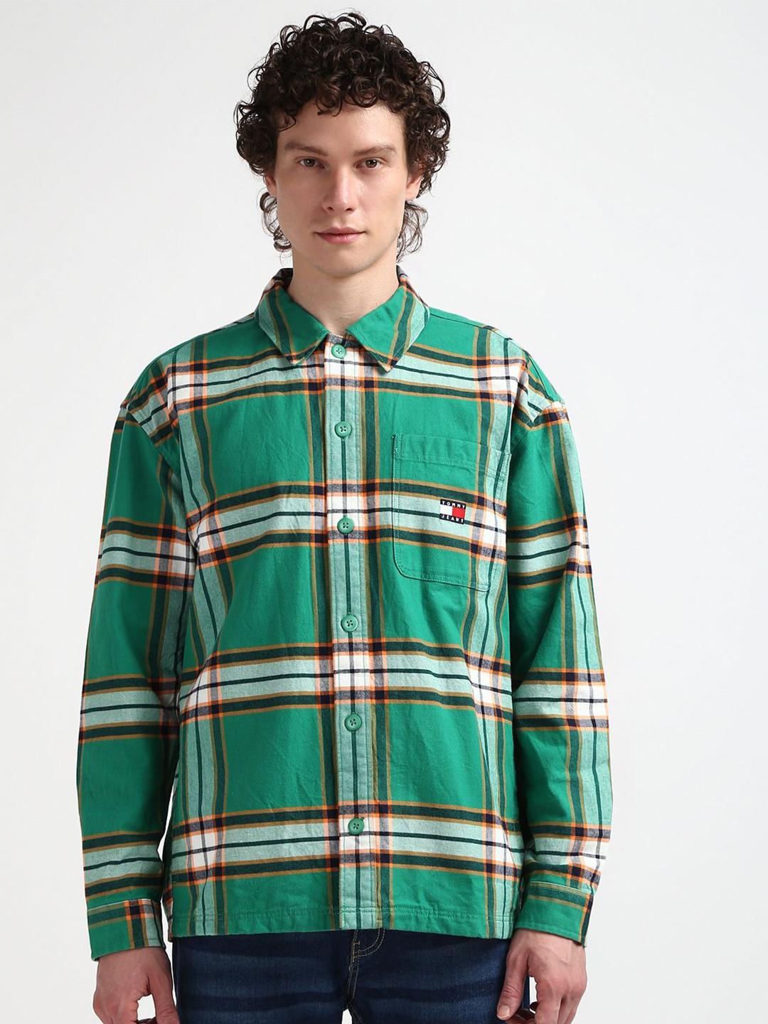 Tommy Hilfiger Horizontal Stripes Opaque Checked Cotton Casual Shirt
