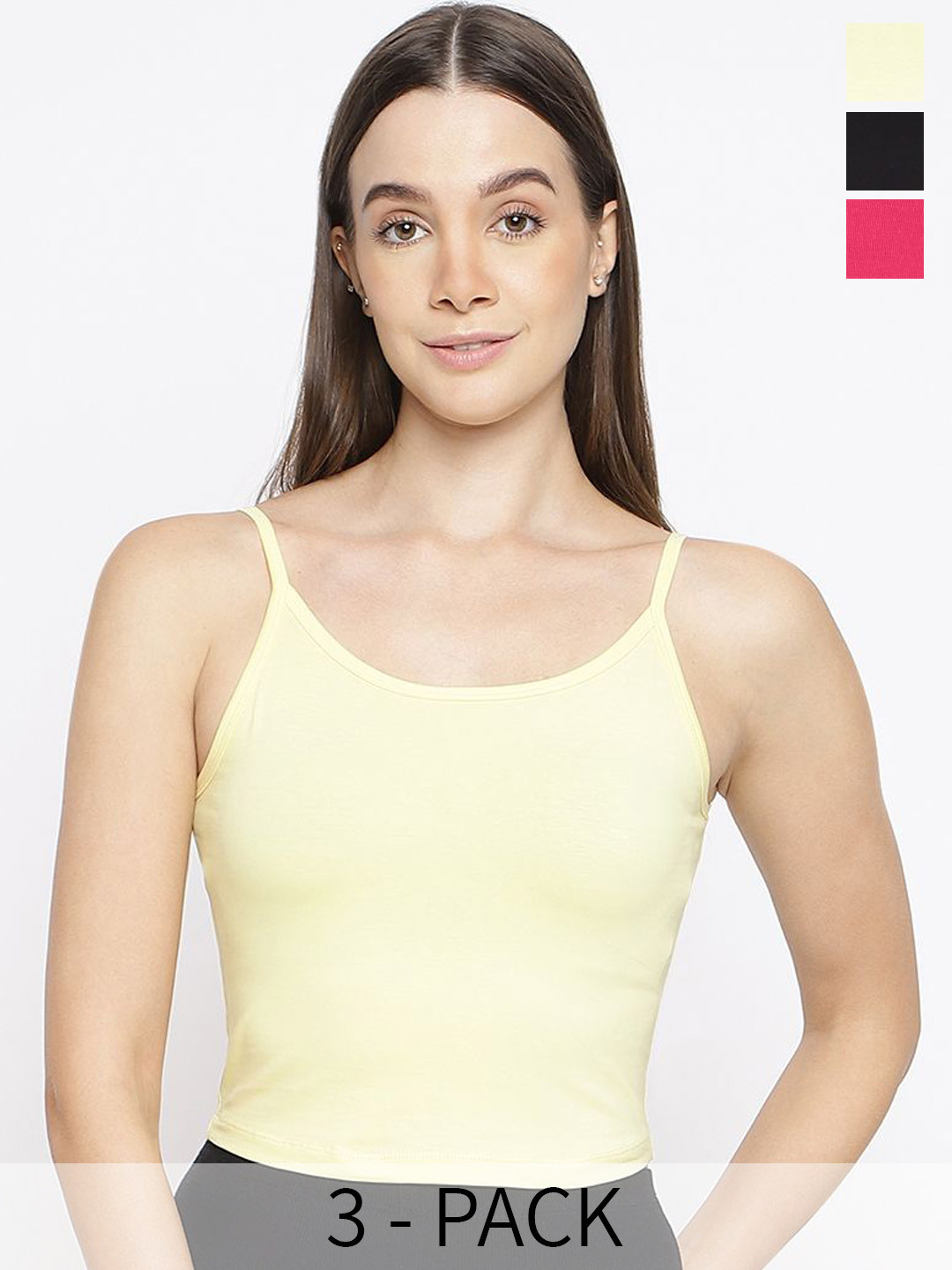 La Intimo Pack Of 3 Shoulder Strap Neck Non-Padded Camisoles