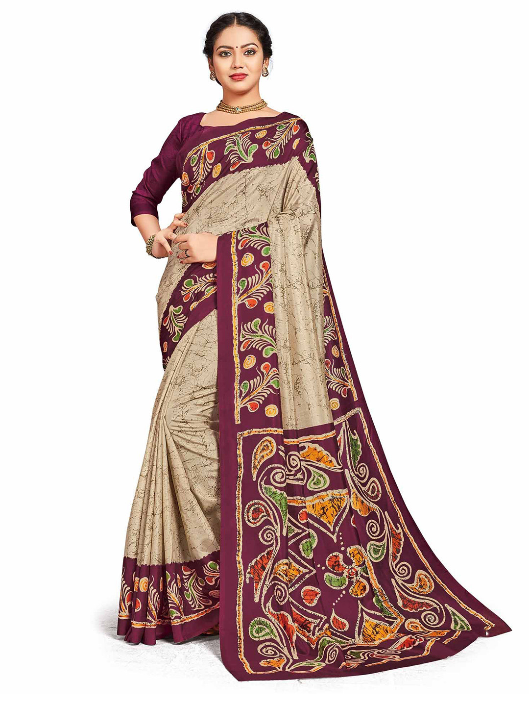 MIRAAN Crepe Silk Blend Saree With Blouse Piece