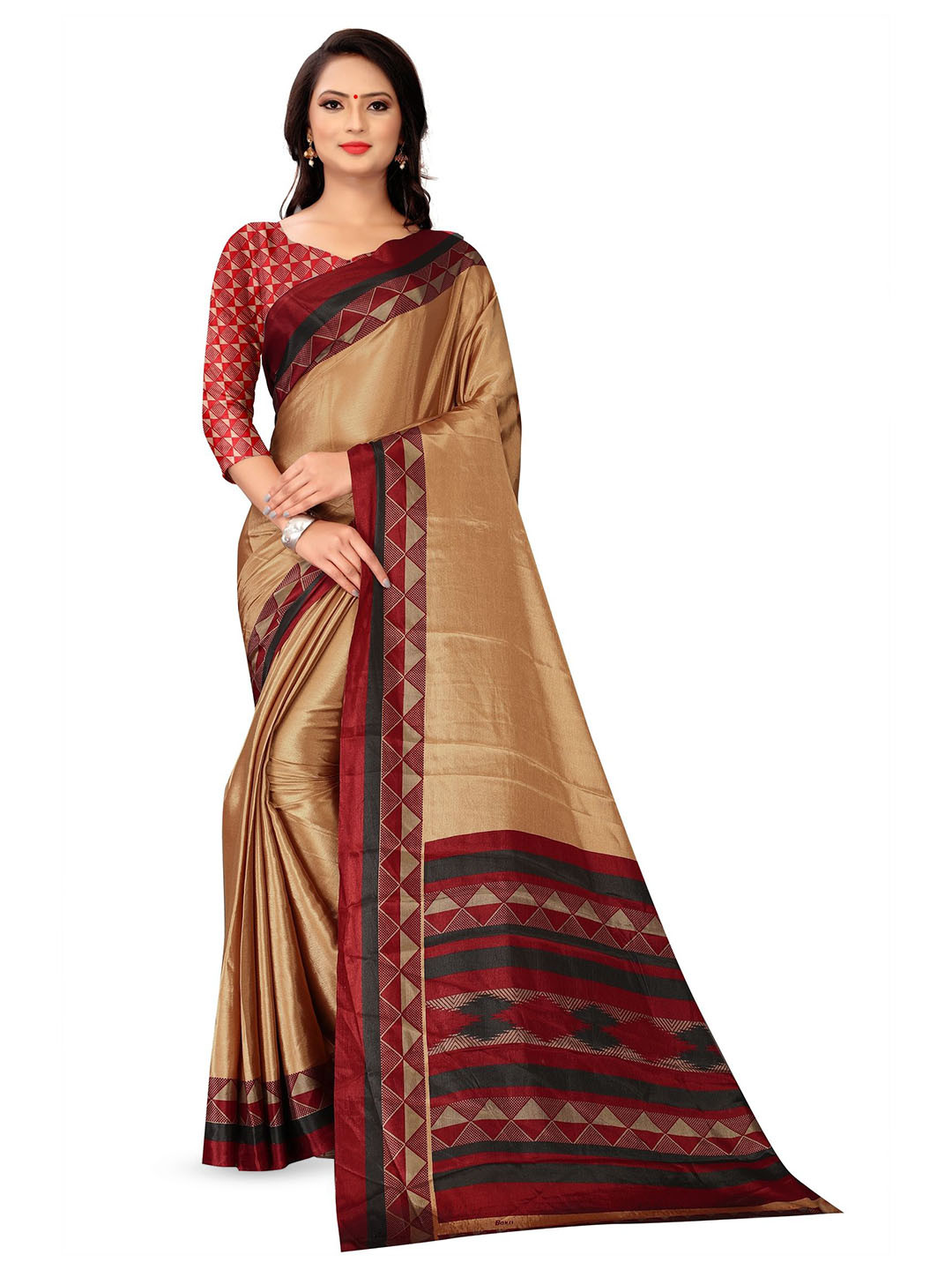MIRAAN Crepe Silk Blend Saree With Blouse Piece