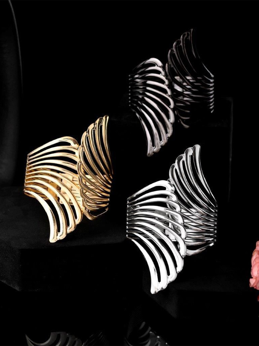 VOJ Set Of 3 Gold-Plated Stainless Steel Cuff Bracelets