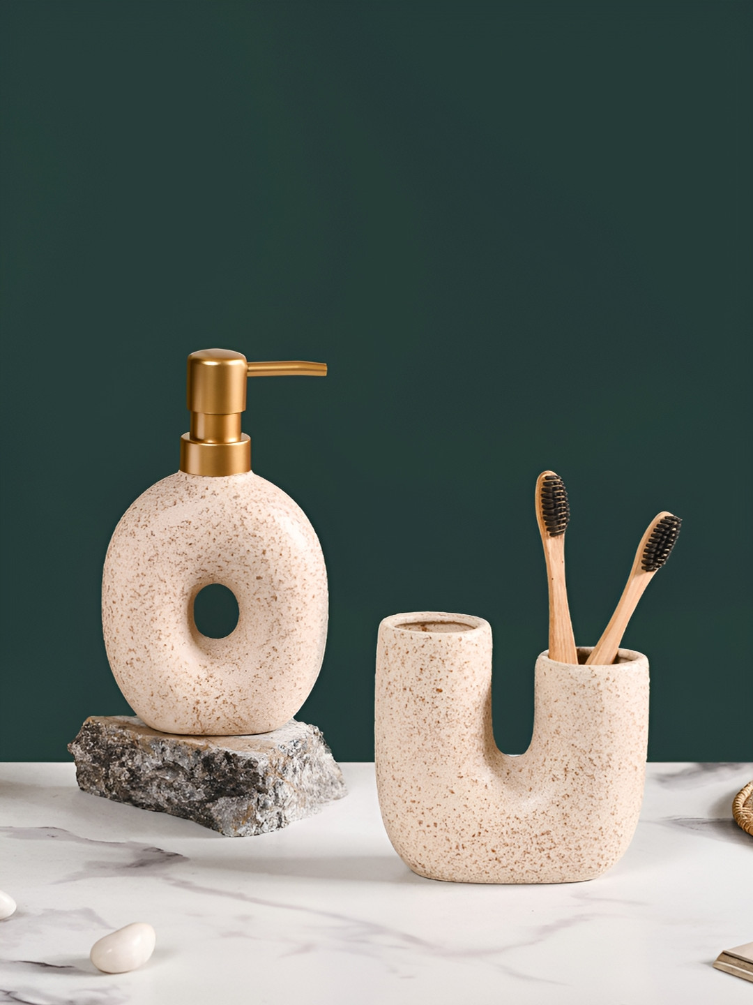 Nestasia Beige 2 Pieces Abstract Matte Ceramic Bath Accessories Set