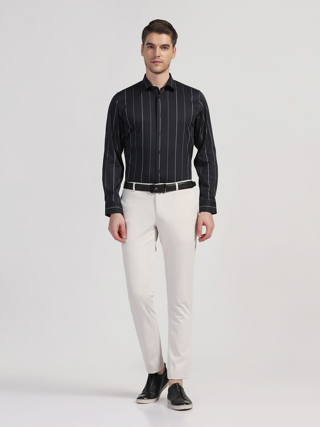 Blackberrys TechPro Men Black Stripe Formal Shirts