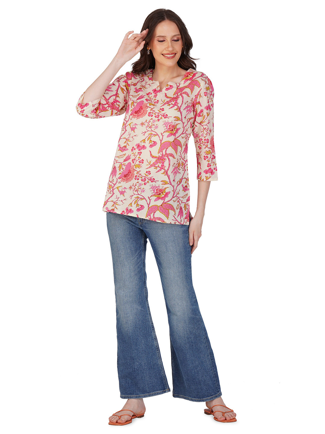INDIAN KNOTS Floral Printed Pure Cotton Kurti