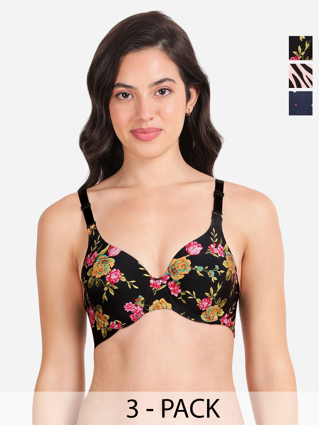 shyawa women Pack of 3 Floral print Medium Coverage Underwired Lightly Padded push up bra