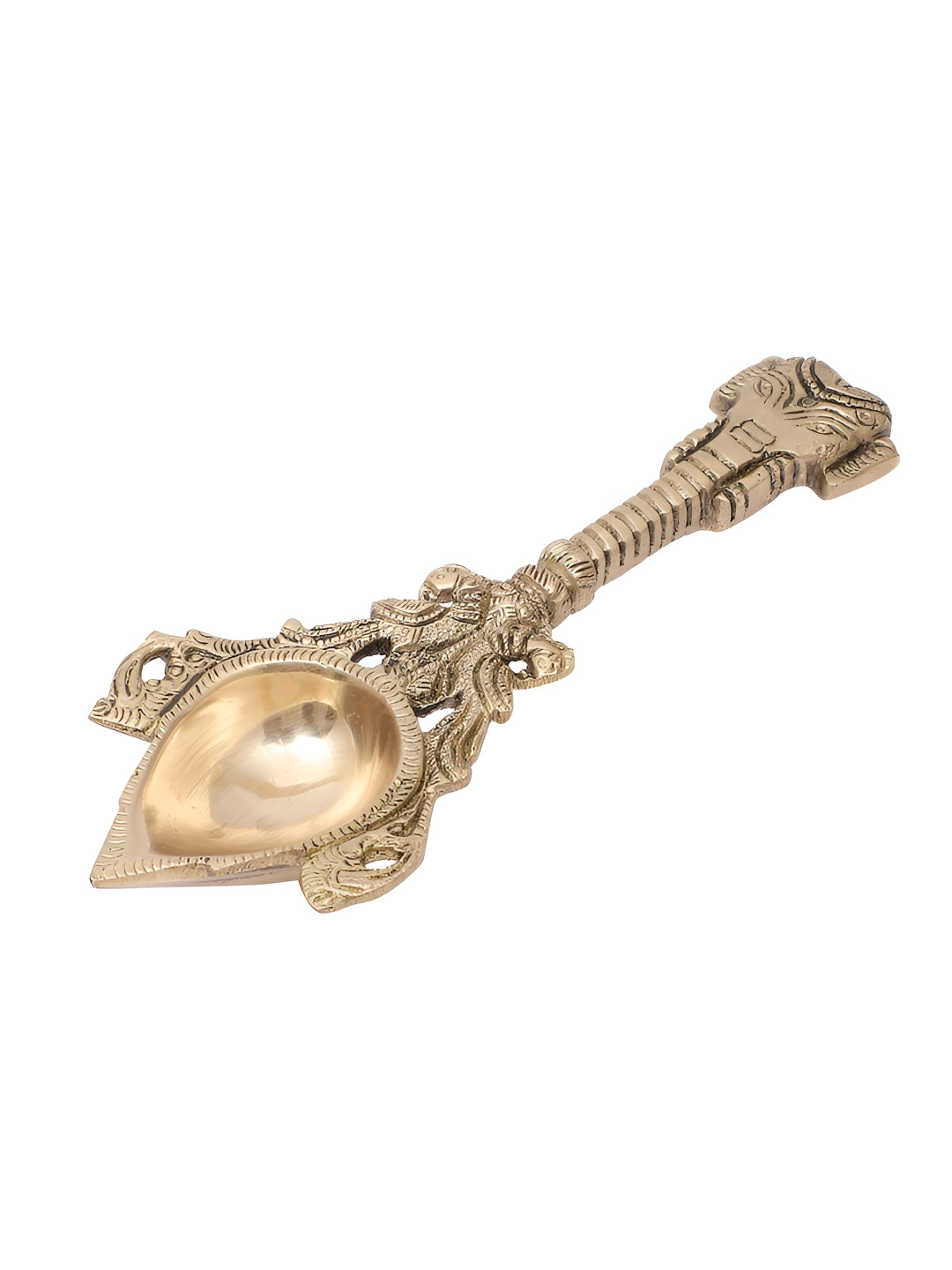 Two Moustaches Gold Toned Textured Brass Ganesha Design Aarti Spoon