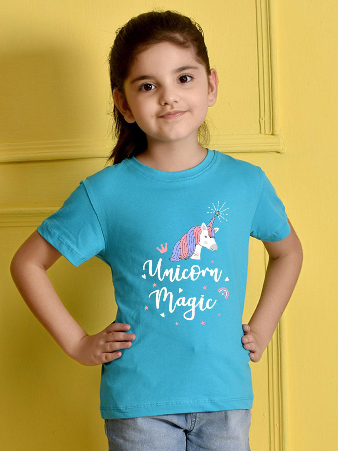 NUSYL Girls Horse & Text Printed Round Neck Casual T-shirt