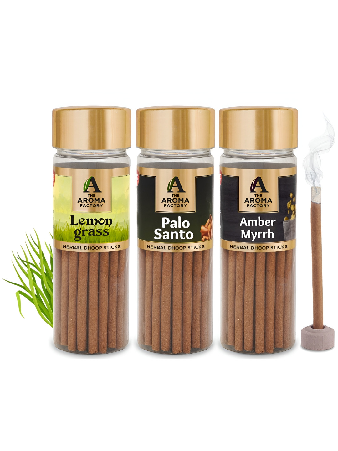 The Aroma Factory 3-Pcs Brown Lemongrass,PaloSanto,Amber & Myrrh Dhoopbattis