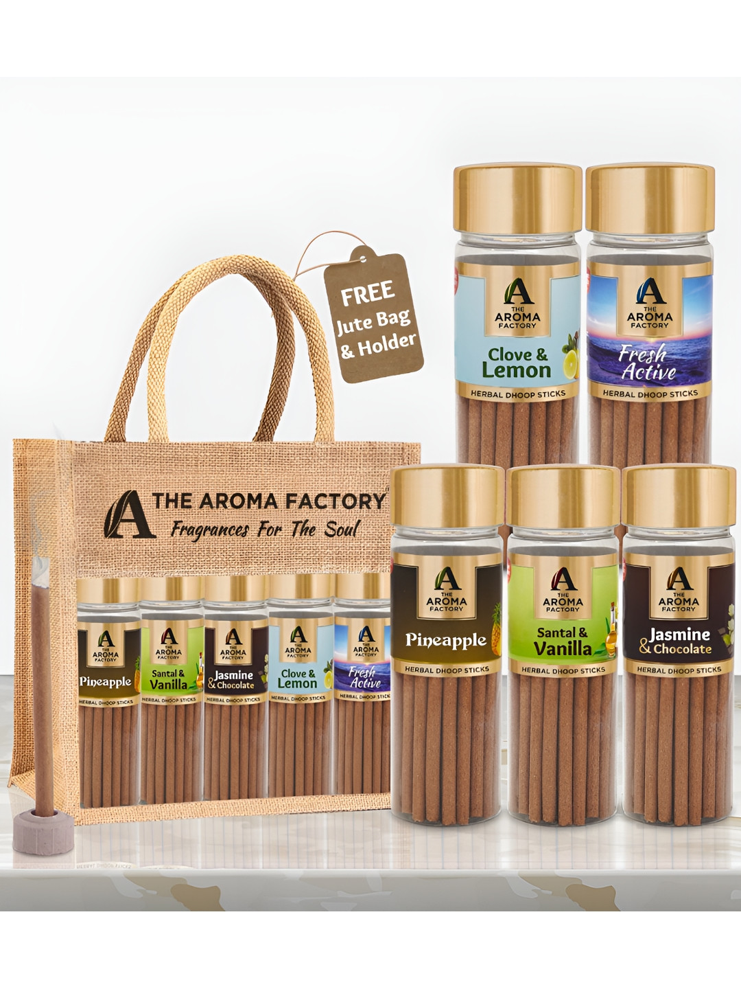 The Aroma Factory 5-Pcs Pinapple, Santal, Jasmin, Clove & Fresh Chandan Dhoopbattis