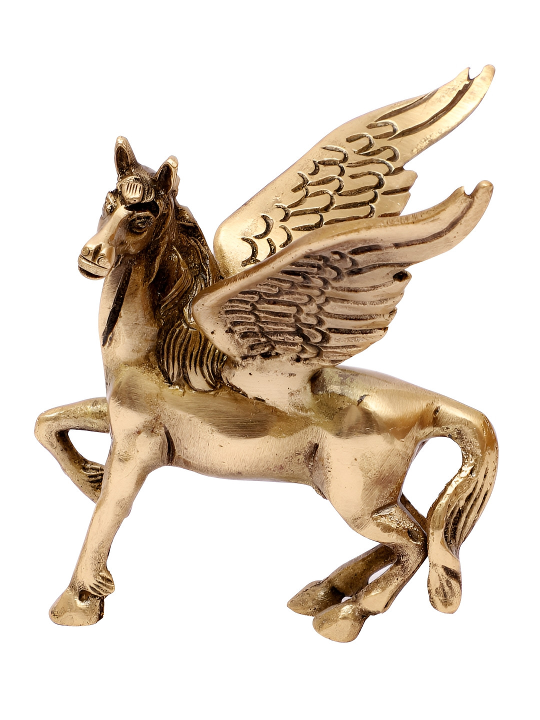 Two Moustaches Flying Angel Horse Gold Brass Metallic Living Room Small Showpiece - 5.1 Inches