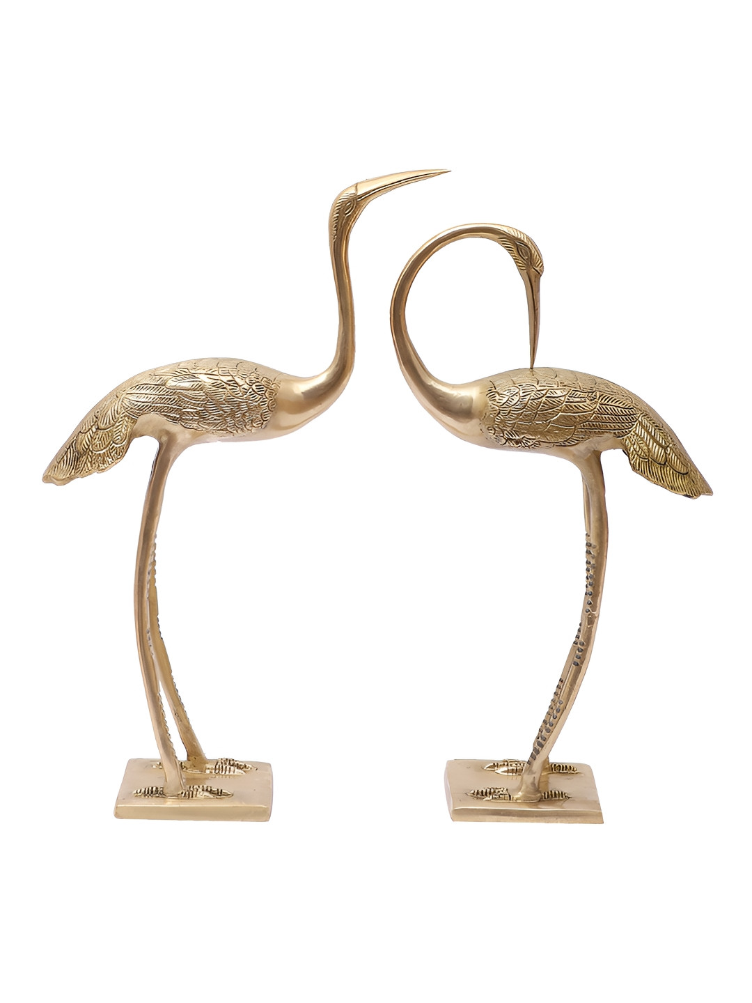 Two Moustaches Love Cranes Pair Brown Brass Natural Living Room Set of 2 Medium Showpieces - 16.7 Inches