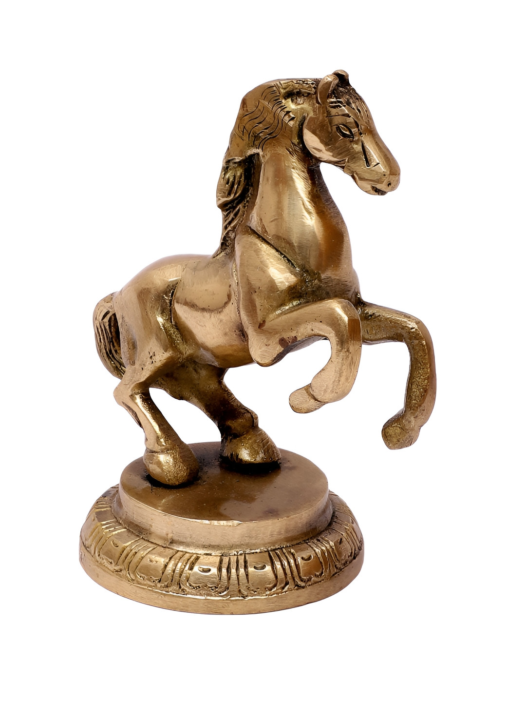 Two Moustaches Uplifted Legs Horse Gold Brass Metallic Living Room Tiny Showpiece - 4.4 Inches