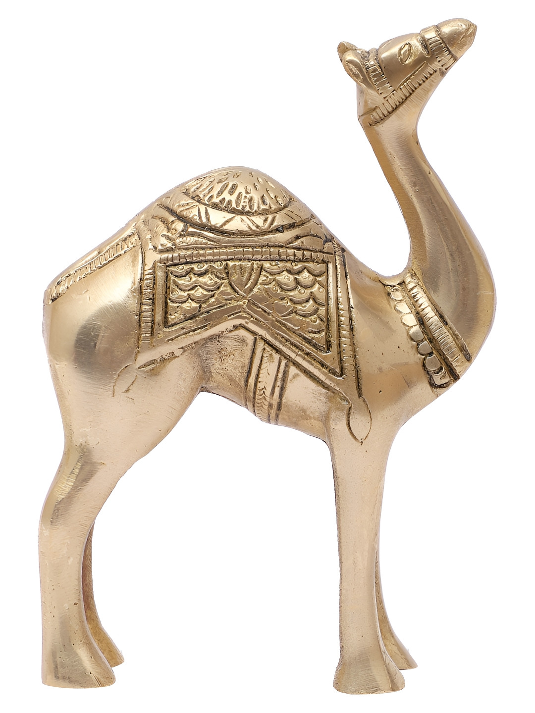 Two Moustaches Camel Gold Brass Metallic Living Room Medium Showpiece - 6.4 Inches