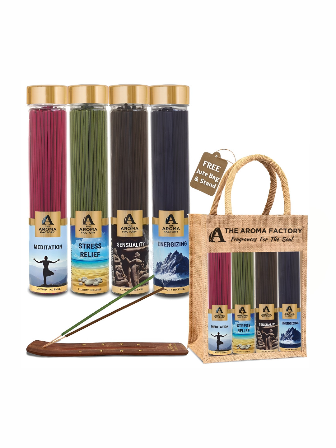 The Aroma Factory Set Of 4 Green & Pink Meditation,StressRelief,Energiz Incense Agarbattis
