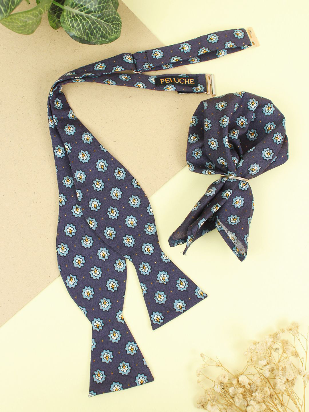 Peluche Men Purple Micro Floral Dynasty Open Bow Tie & Pocket Square Set