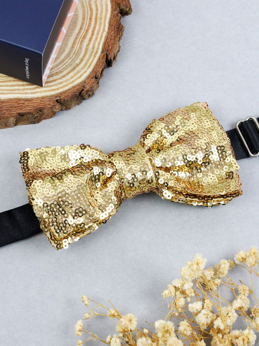 Peluche Solid Blingy Essentials Golden Sequin Bow Tie