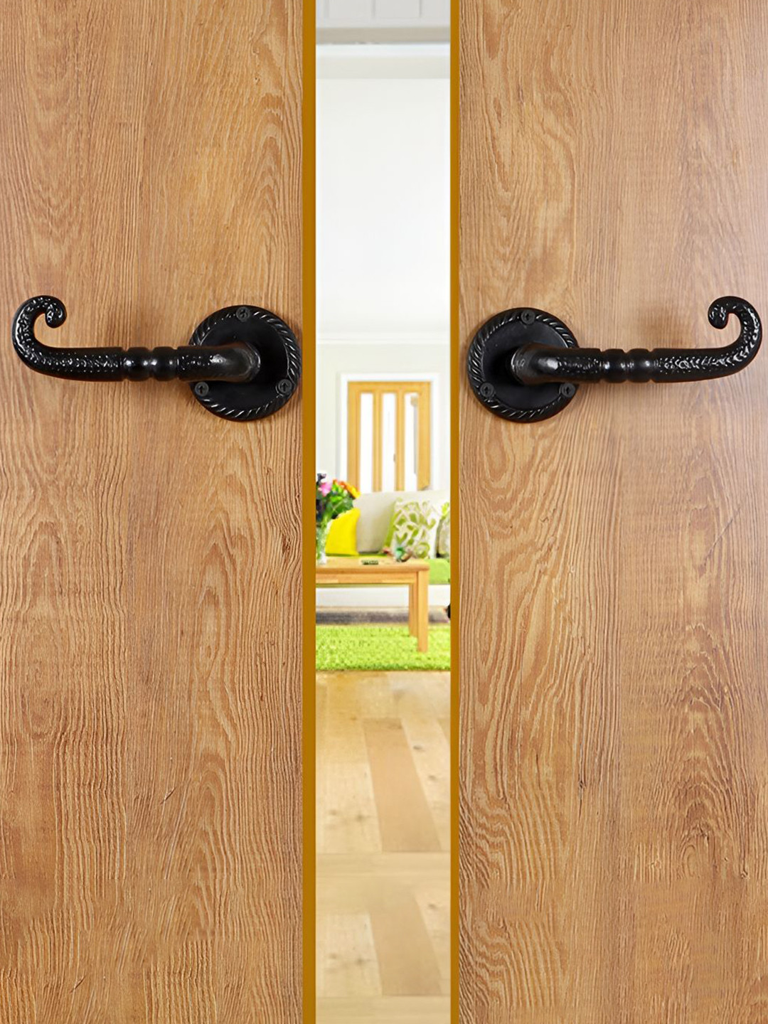 Two Moustaches Set Of 2 Black Iron Door Handles