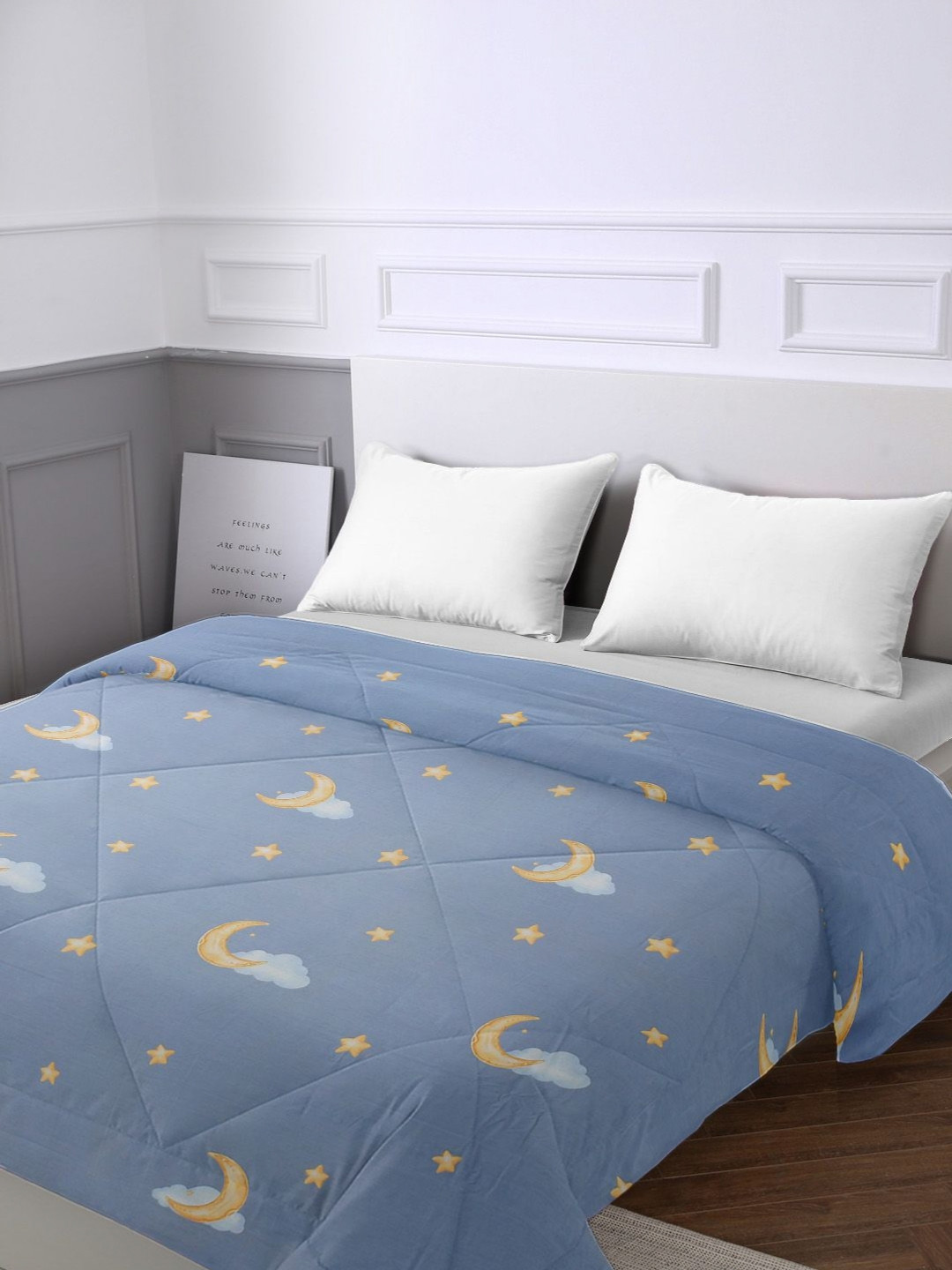 URBAN DREAM Grey & Yellow Cartoon Characters AC Room 120 GSM Coton Double Bed Comforter