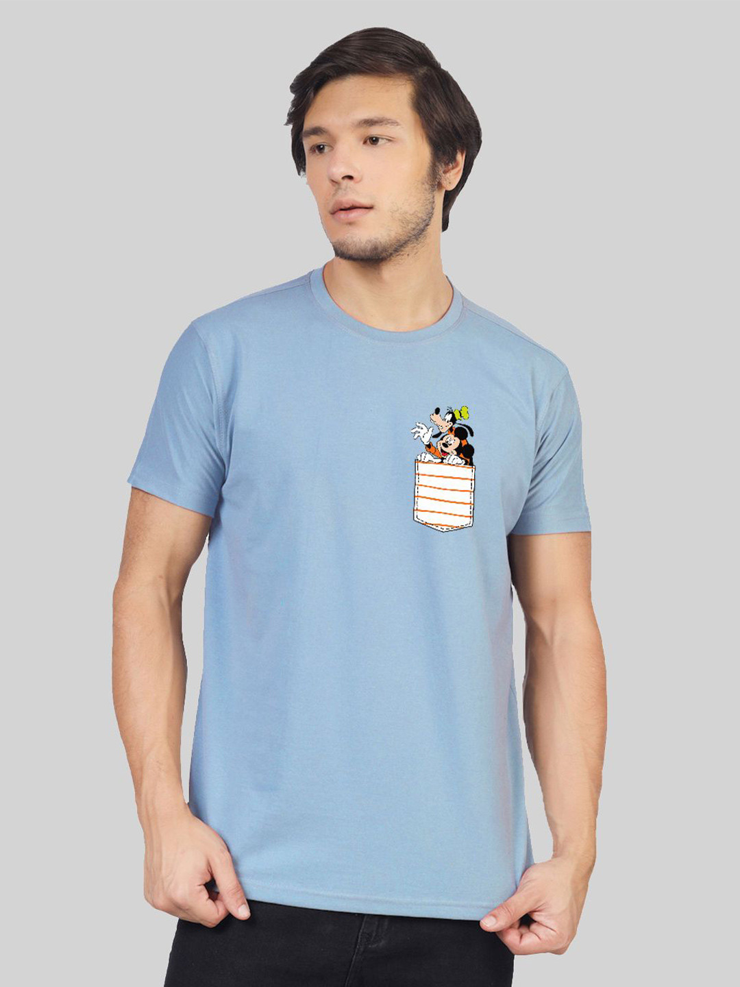 Greylongg Blue Graphic Printed Round Neck Short Sleeves T-Shirt