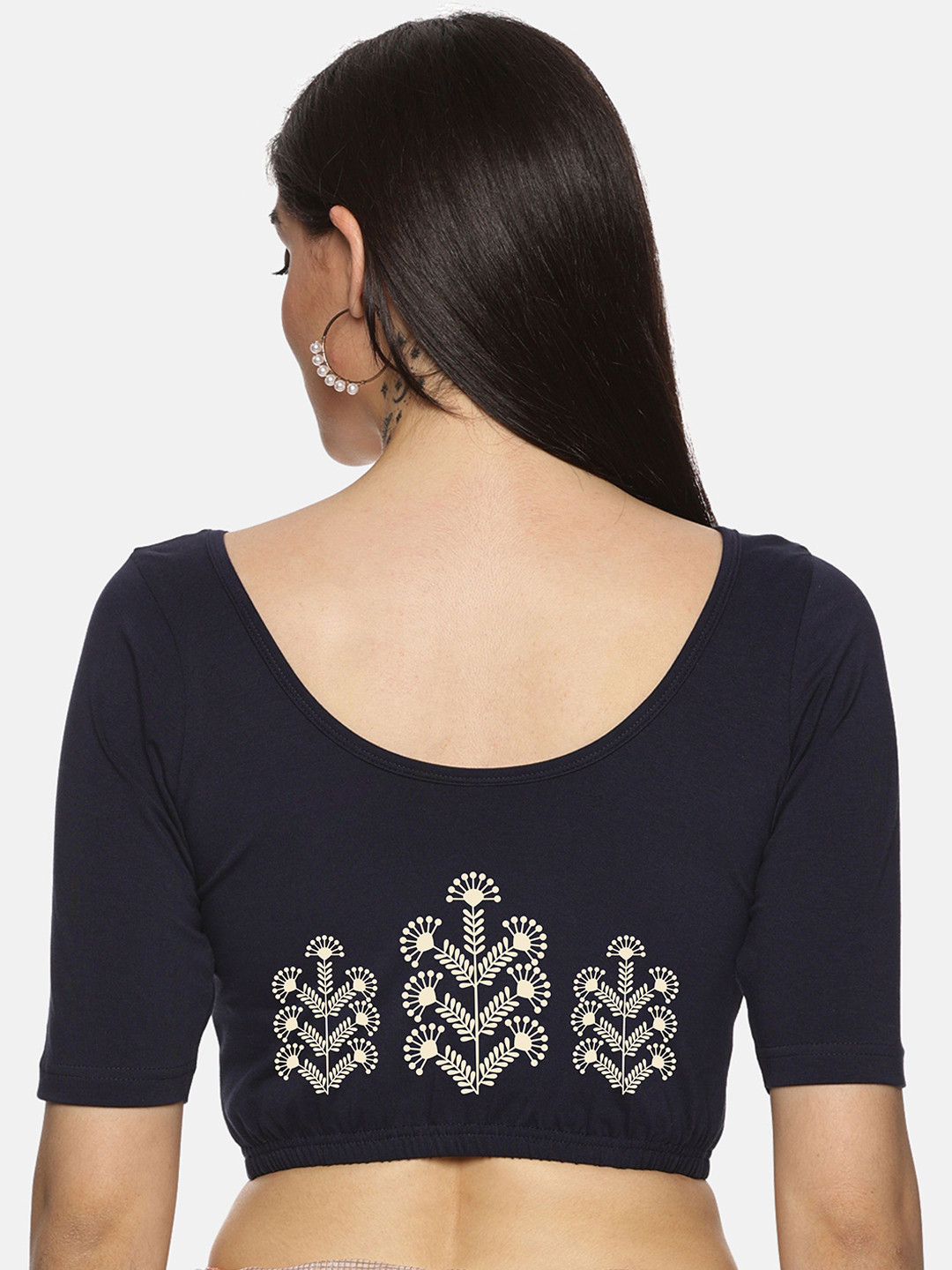 NOT YET by us Back Printed Stretchable Saree Blouse