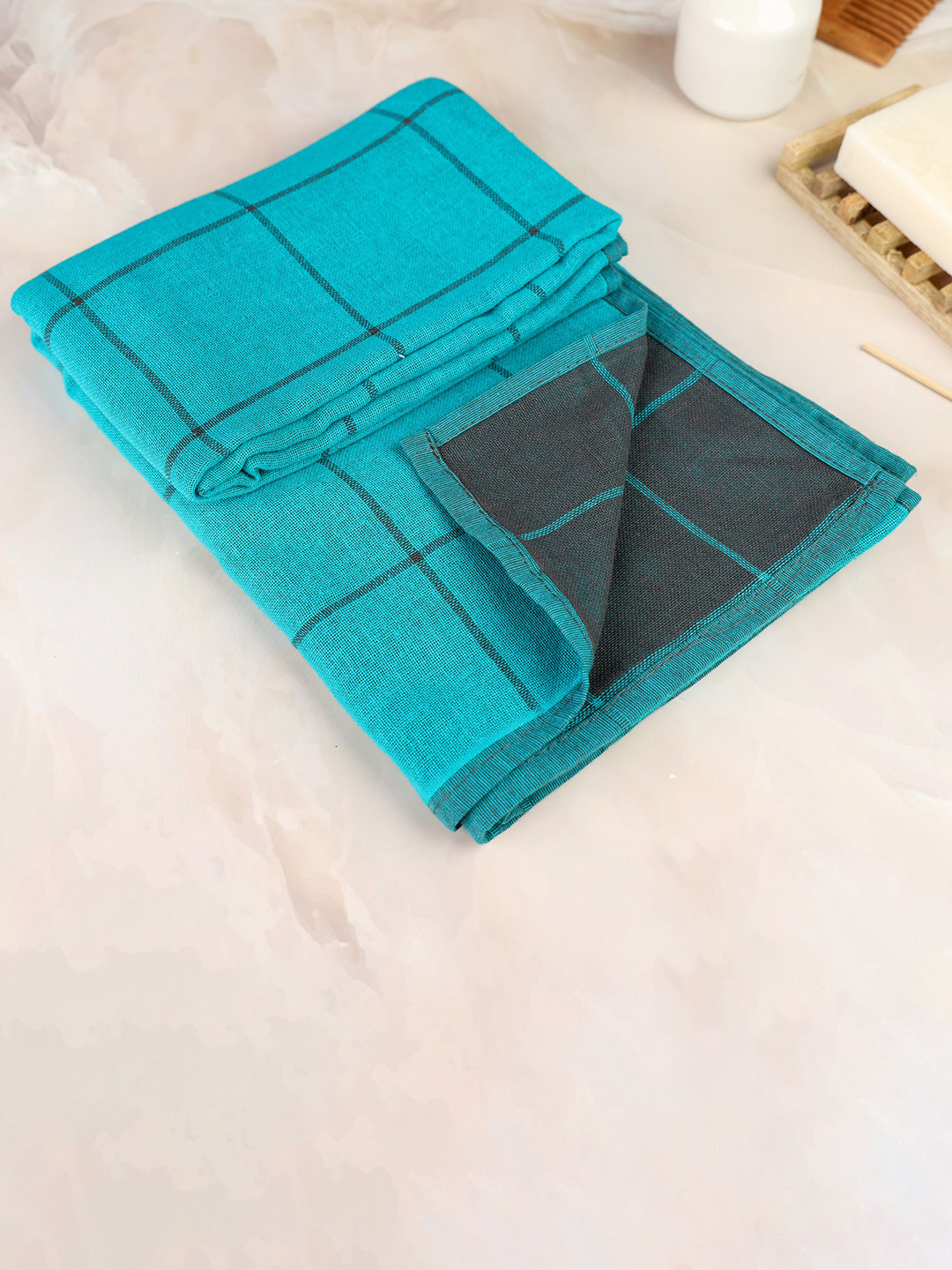 ZAHYA Turquoise Blue & Black Zero Twist Cotton Bath Towel