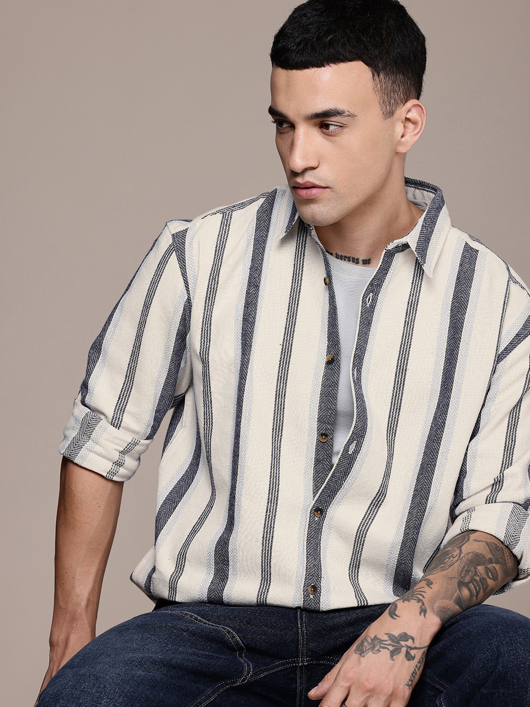 Roadster Men Striped Long Sleeve Relaxed Fit Shirt