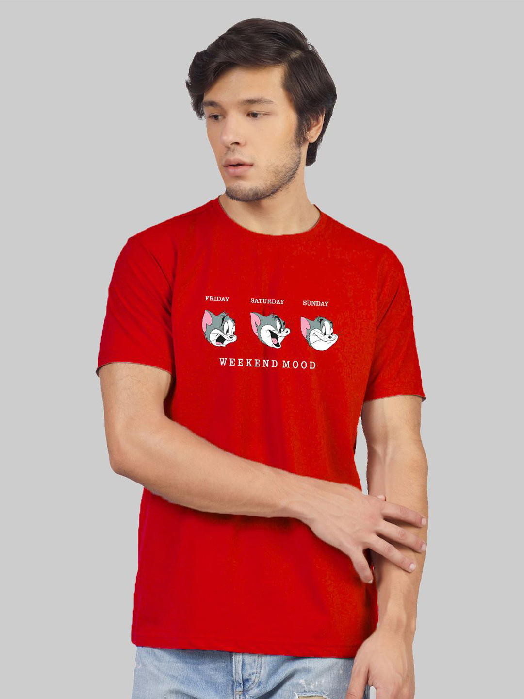 Greylongg Red Graphic Printed Short Sleeves Round Neck T-Shirt