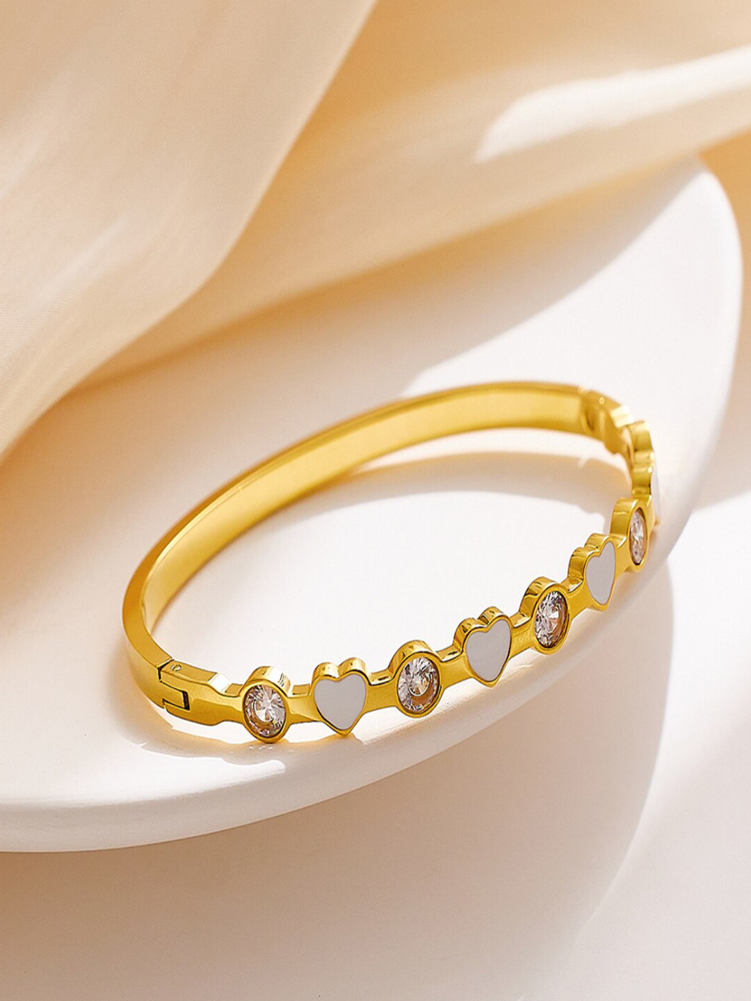 AQUASTREET Enamel & Zircon 18K Gold-Plated Waterproof Cuff Bracelet
