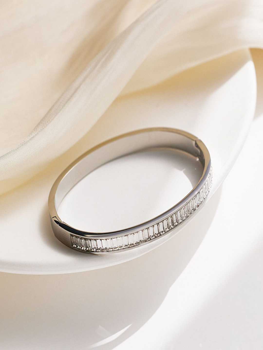AQUASTREET Lux White Zircon 18K Gold-Plated Cuff Bracelet