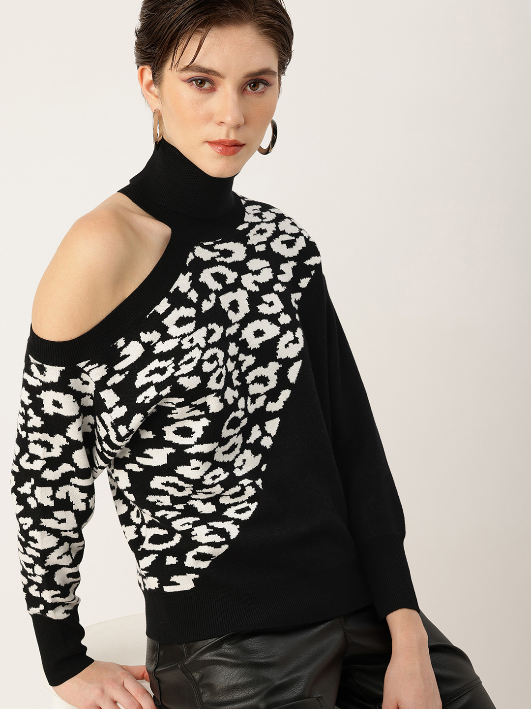 bebe Cut-Out Shoulder Turtle Neck Knitted Pullover