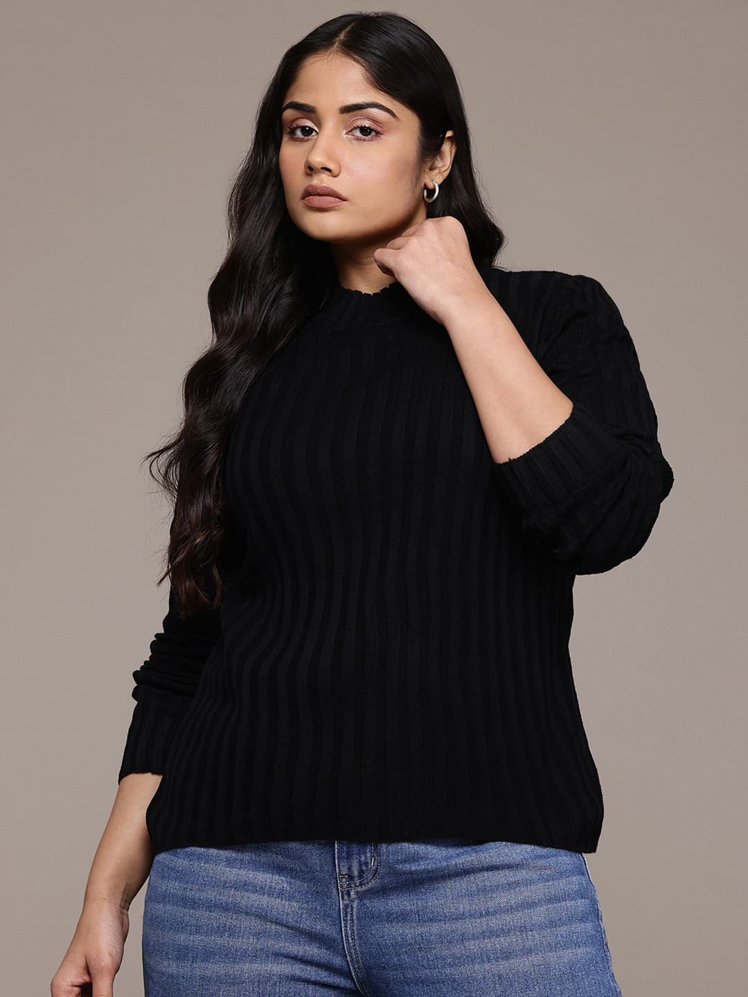 The Roadster Lifestyle Co. Plus Size Perkins Neck Ribbed 100% Acrylic Sweater