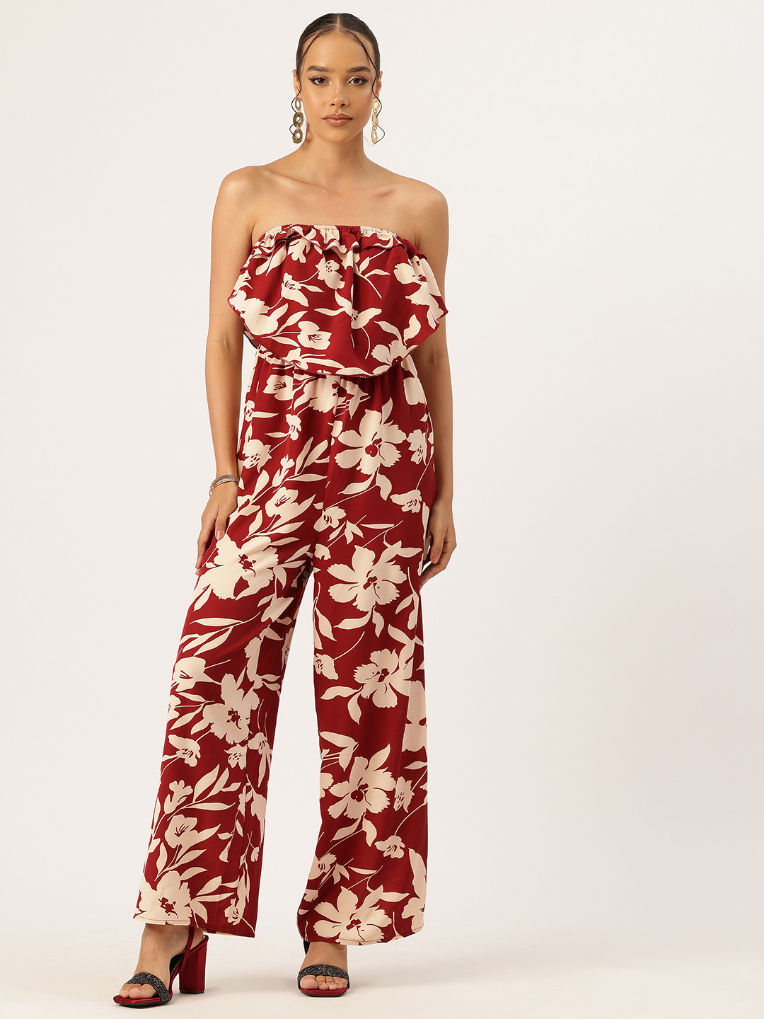 bebe Vibrant Vacay Off-Shoulder Printed Basic Layered Jumpsuit