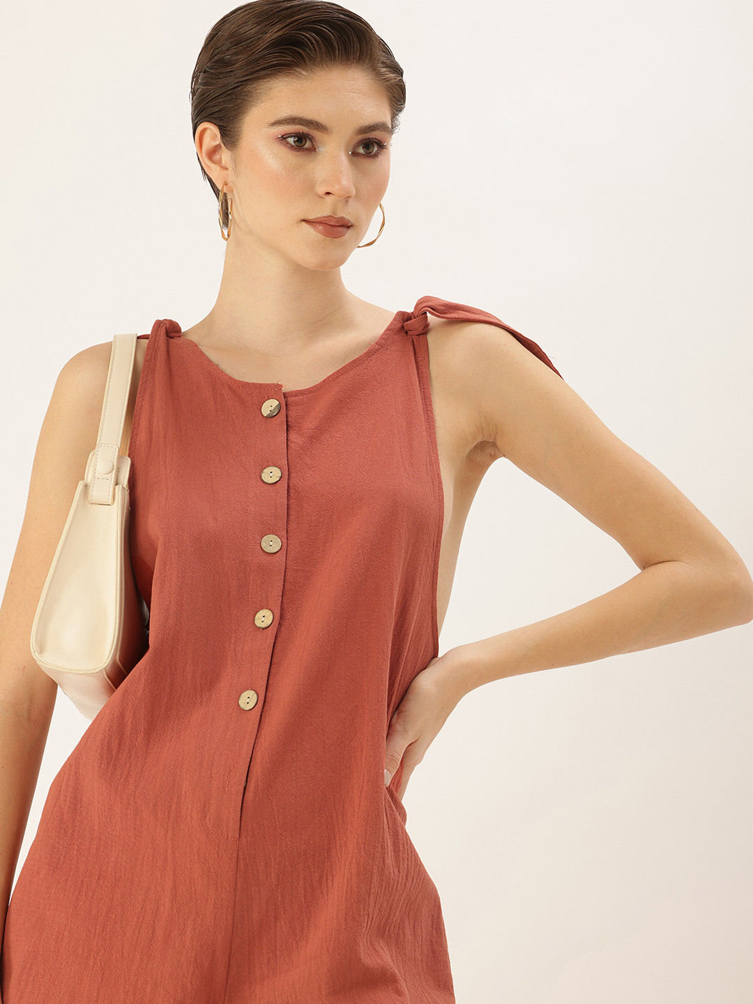 bebe Playsuit with Shoulder Straps & Mock Button Detail