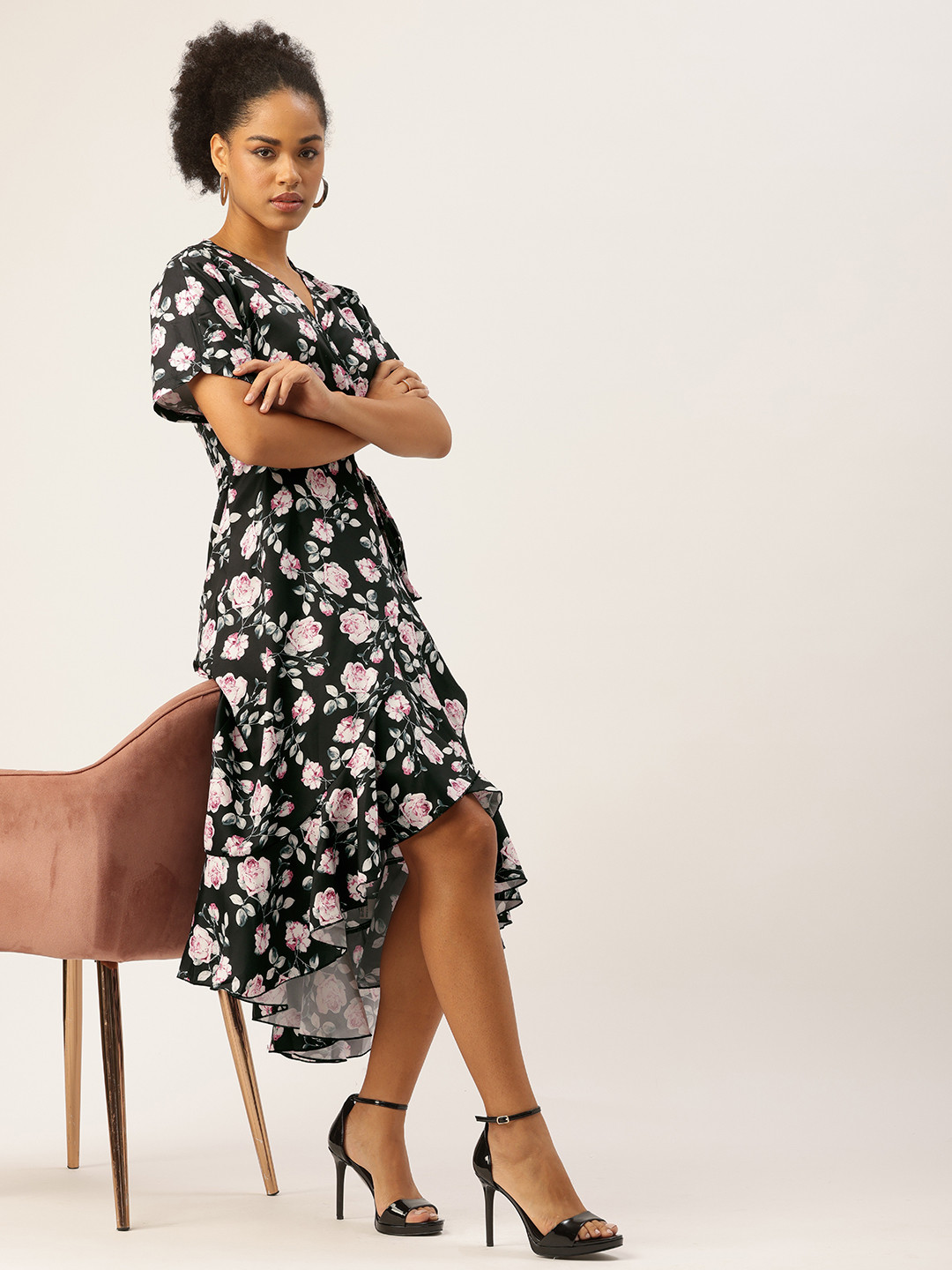 bebe Floral Print Midi Wrap Dress