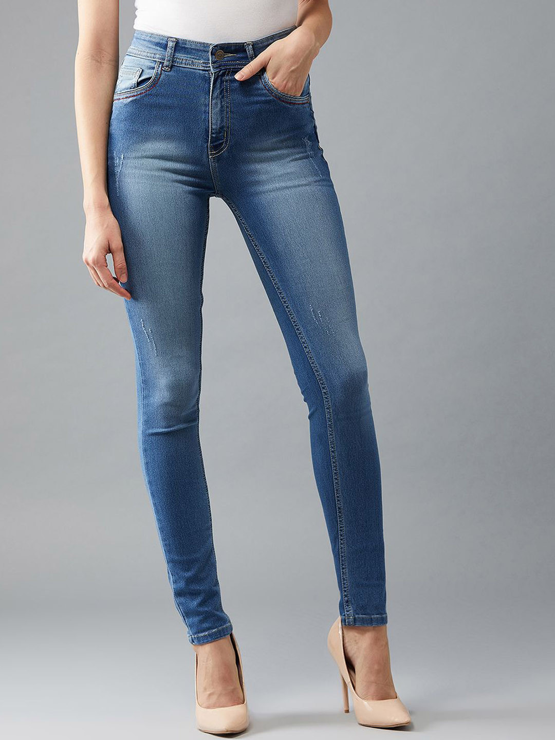 DOLCE CRUDO Highrise Destination Women Blue Skinny Fit High-Rise Stretchable Jeans