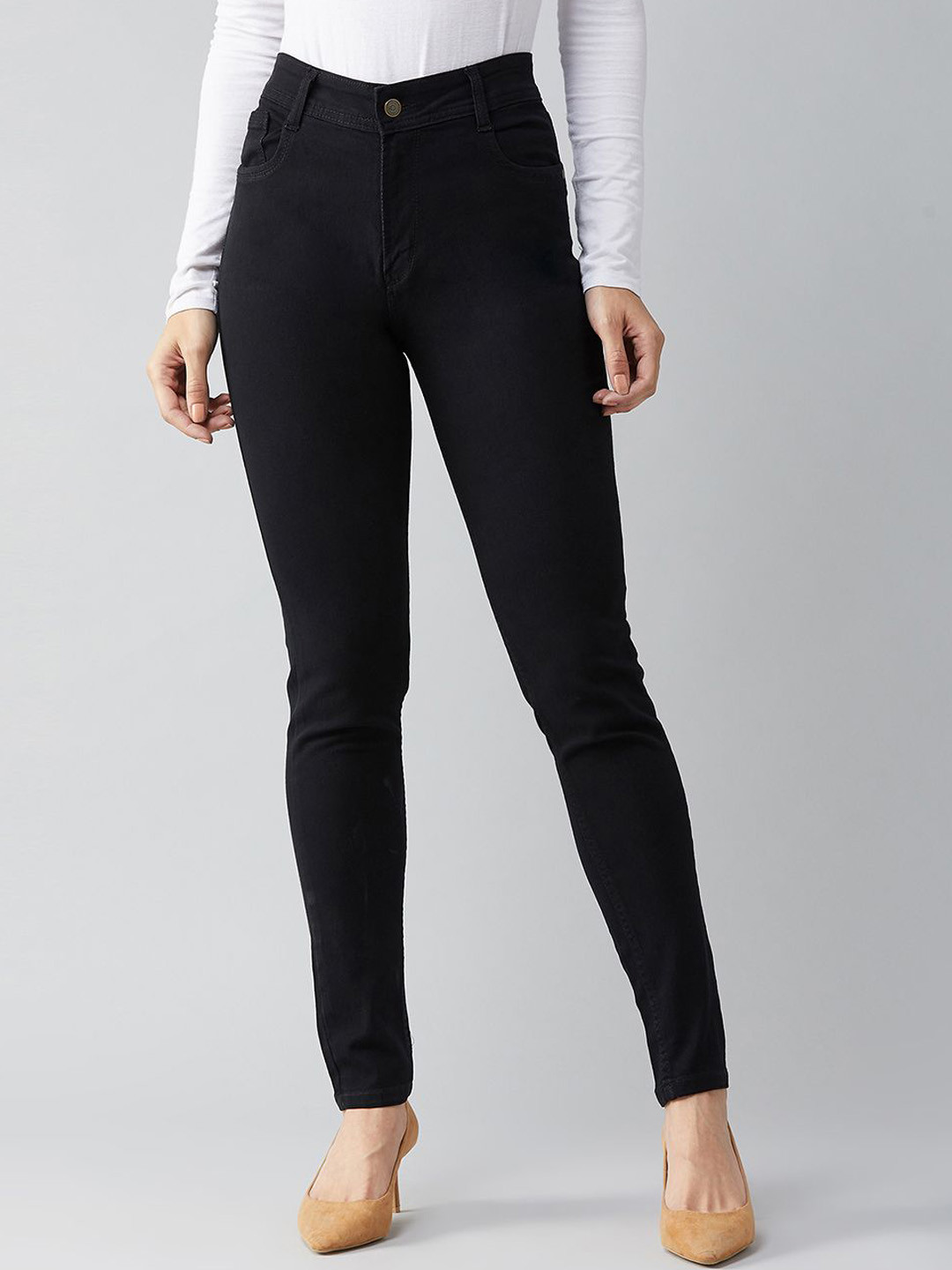 DOLCE CRUDO Today Never Waits Women Black Clean Look High-Rise Slim Fit  Jeans