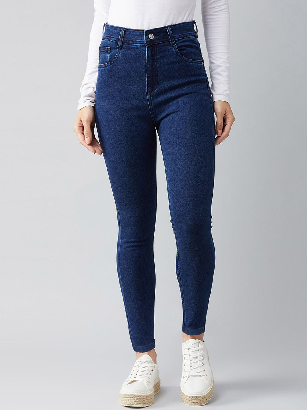 DOLCE CRUDO Deals In Dark Women Blue Skinny Fit High-Rise Clean Look Stretchable Jeans