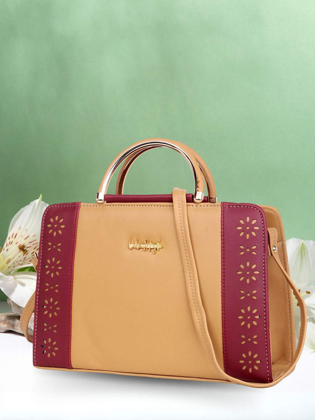 LIKE STYLE PU Bucket Handheld Bag with Cut Work