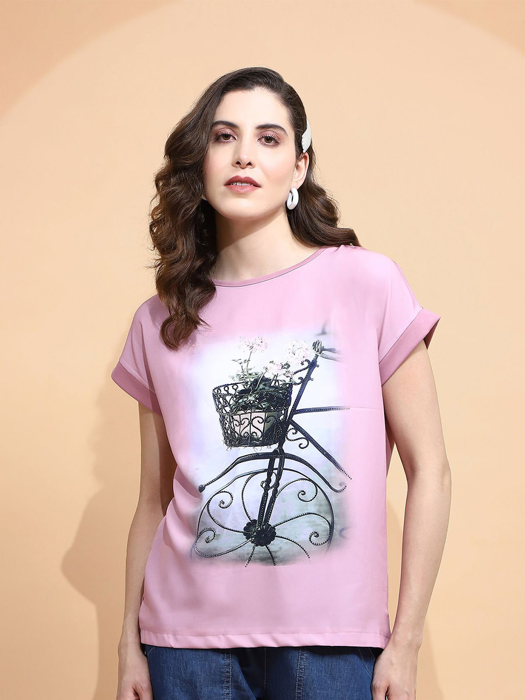 Global Republic Graphic Printed Extended Sleeves Cotton Top