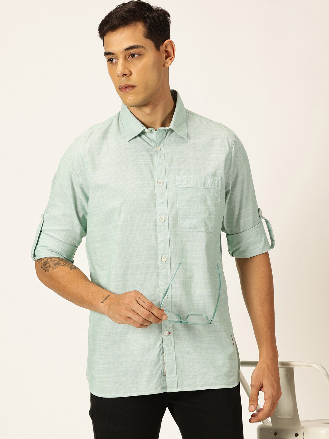 Thomas Scott Smart Pinstriped Roll Up Sleeves Pure Cotton Casual Shirt